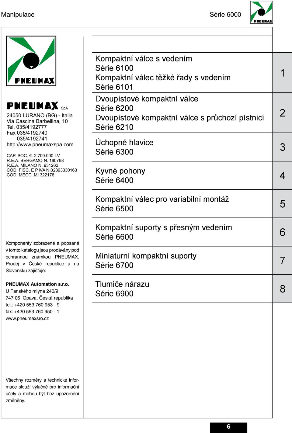 MI 378 Kompaktní válce s vedením Série 00 Kompaktní válec těžké řady s vedením Série 0 Dvoupístové kompaktní válce Série 00 Dvoupístové kompaktní válce s průchozí pístnicí Série 0 Úchopné hlavice