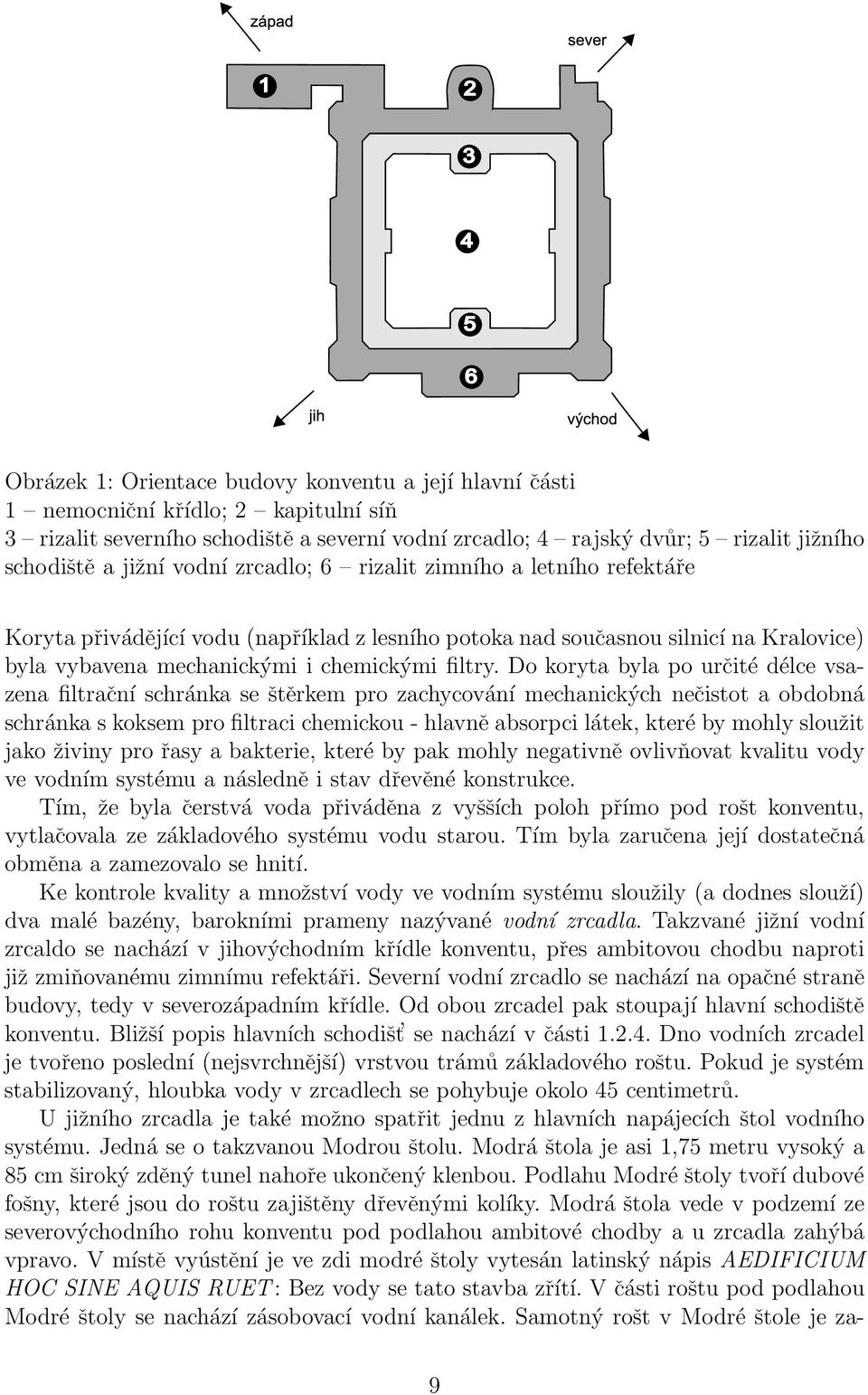 Do koryta byla po určité délce vsazena filtrační schránka se štěrkem pro zachycování mechanických nečistot a obdobná schránka s koksem pro filtraci chemickou - hlavně absorpci látek, které by mohly