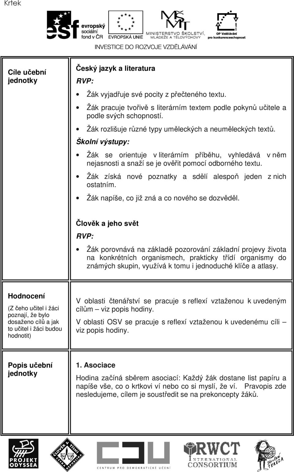 Žák získá nové poznatky a sdělí alespoň jeden z nich ostatním. Žák napíše, co již zná a co nového se dozvěděl.