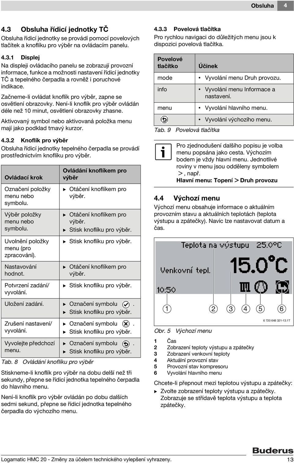 Aktivovaný symbol nebo aktivovaná položka menu mají jako podklad tmavý kurzor. 4.3.2 Knoflík pro výběr Obsluha řídicí jednotky tepelného čerpadla se provádí prostřednictvím knoflíku pro výběr.