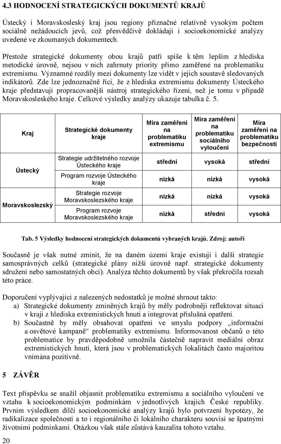 Přestože strategické dokumenty obou ů patří spíše k těm lepším z hlediska metodické úrovně, nejsou v nich zahrnuty priority přímo zaměřené na problematiku extremismu.