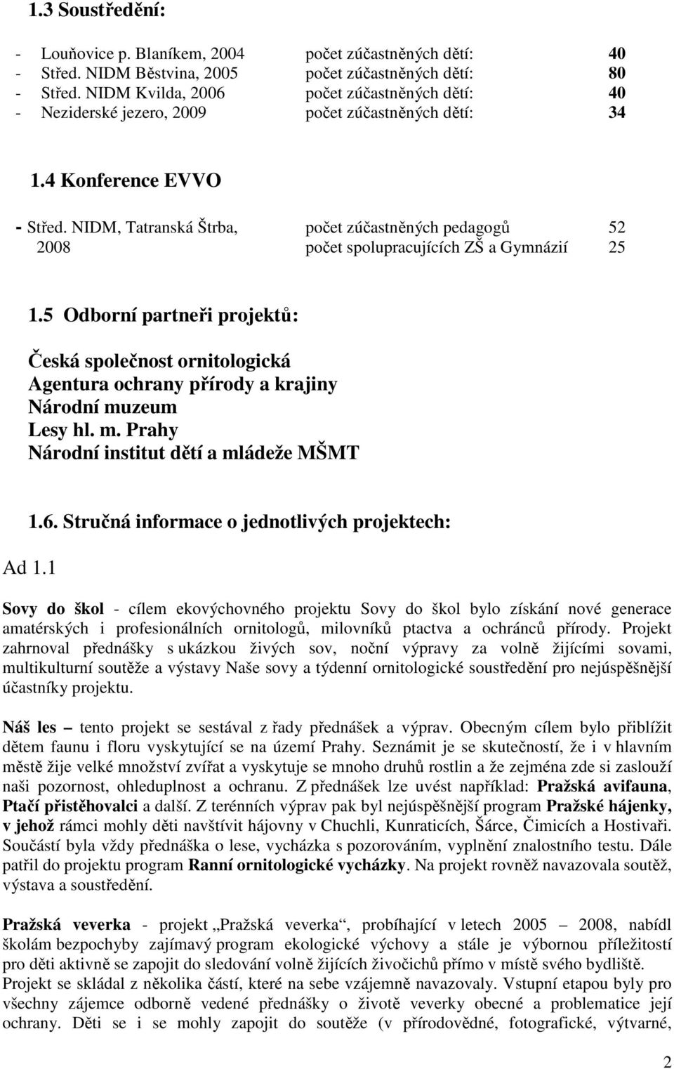 NIDM, Tatranská Štrba, počet zúčastněných pedagogů 52 2008 počet spolupracujících ZŠ a Gymnázií 25 1.