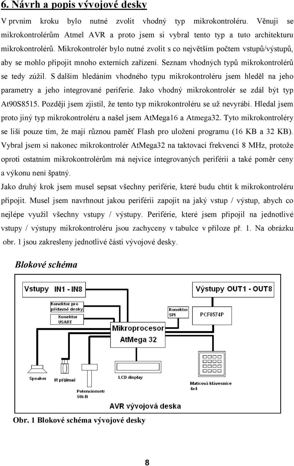 S dalším hledáním vhodného typu mikrokontroléru jsem hleděl na jeho parametry a jeho integrované periferie. Jako vhodný mikrokontrolér se zdál být typ At90S8515.