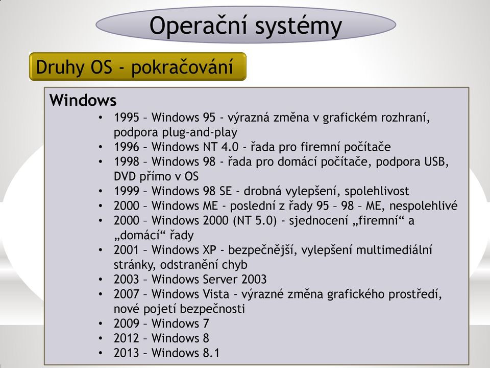 Windows ME - poslední z řady 95 98 ME, nespolehlivé 2000 Windows 2000 (NT 5.