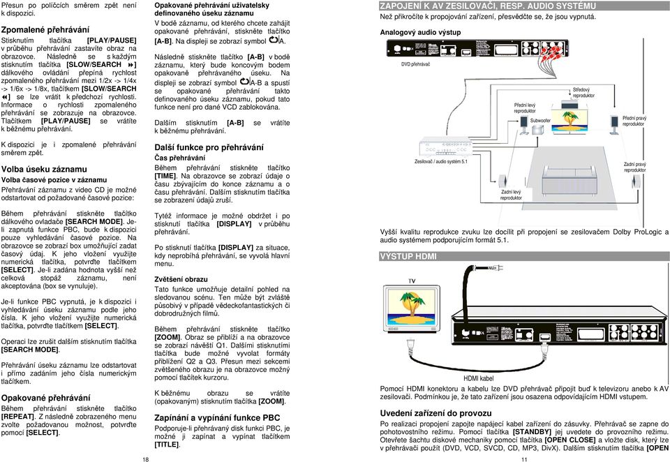 předchozí rychlosti. Informace o rychlosti zpomaleného přehrávání se zobrazuje na obrazovce. Tlačítkem [PLAY/PAUSE] se vrátíte k běžnému přehrávání.