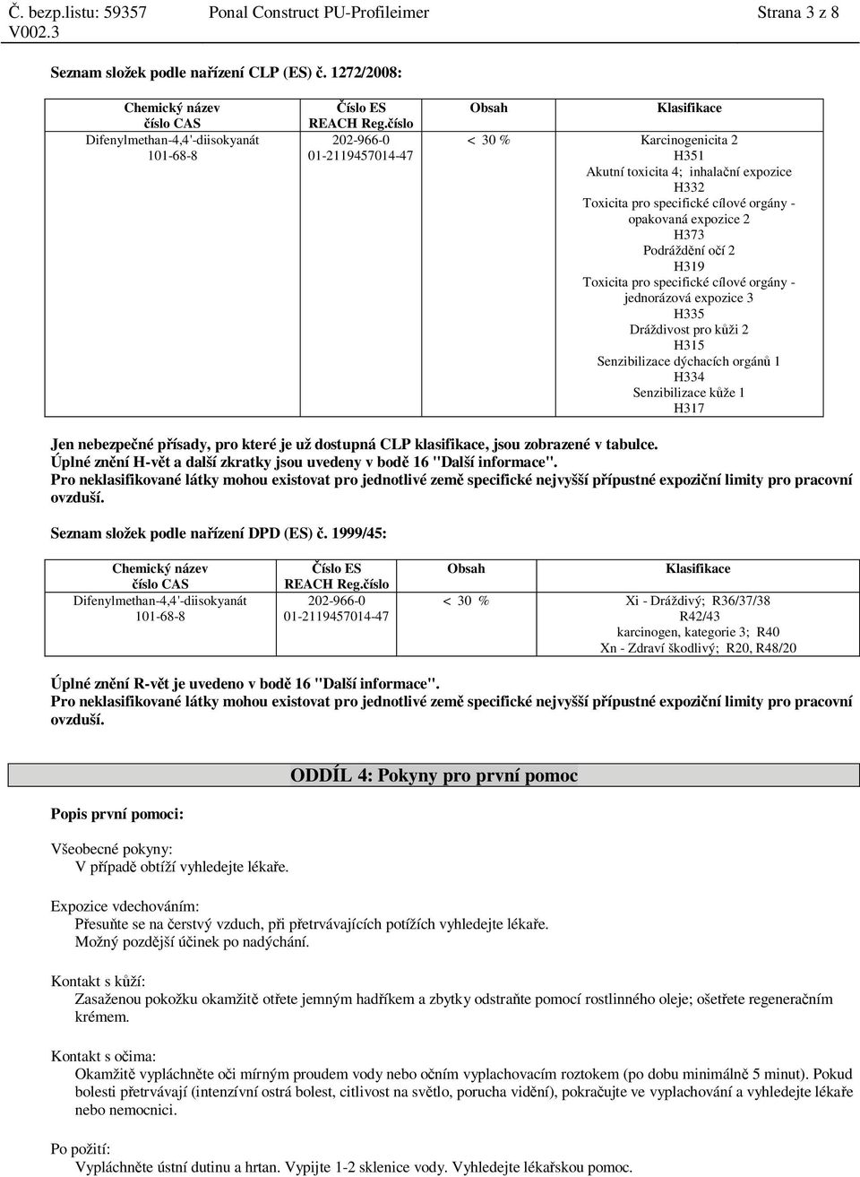 o í 2 H319 Toxicita pro specifické cílové orgány - jednorázová expozice 3 H335 Dráždivost pro k ži 2 H315 Senzibilizace dýchacích orgán 1 H334 Senzibilizace k že 1 H317 Jen nebezpe né p ísady, pro