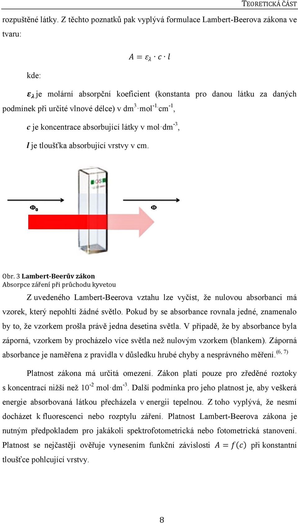 dm 3 mol -1. cm -1, c je koncentrace absorbující látky v mol dm -3, l je tloušťka absorbující vrstvy v cm. Obr.