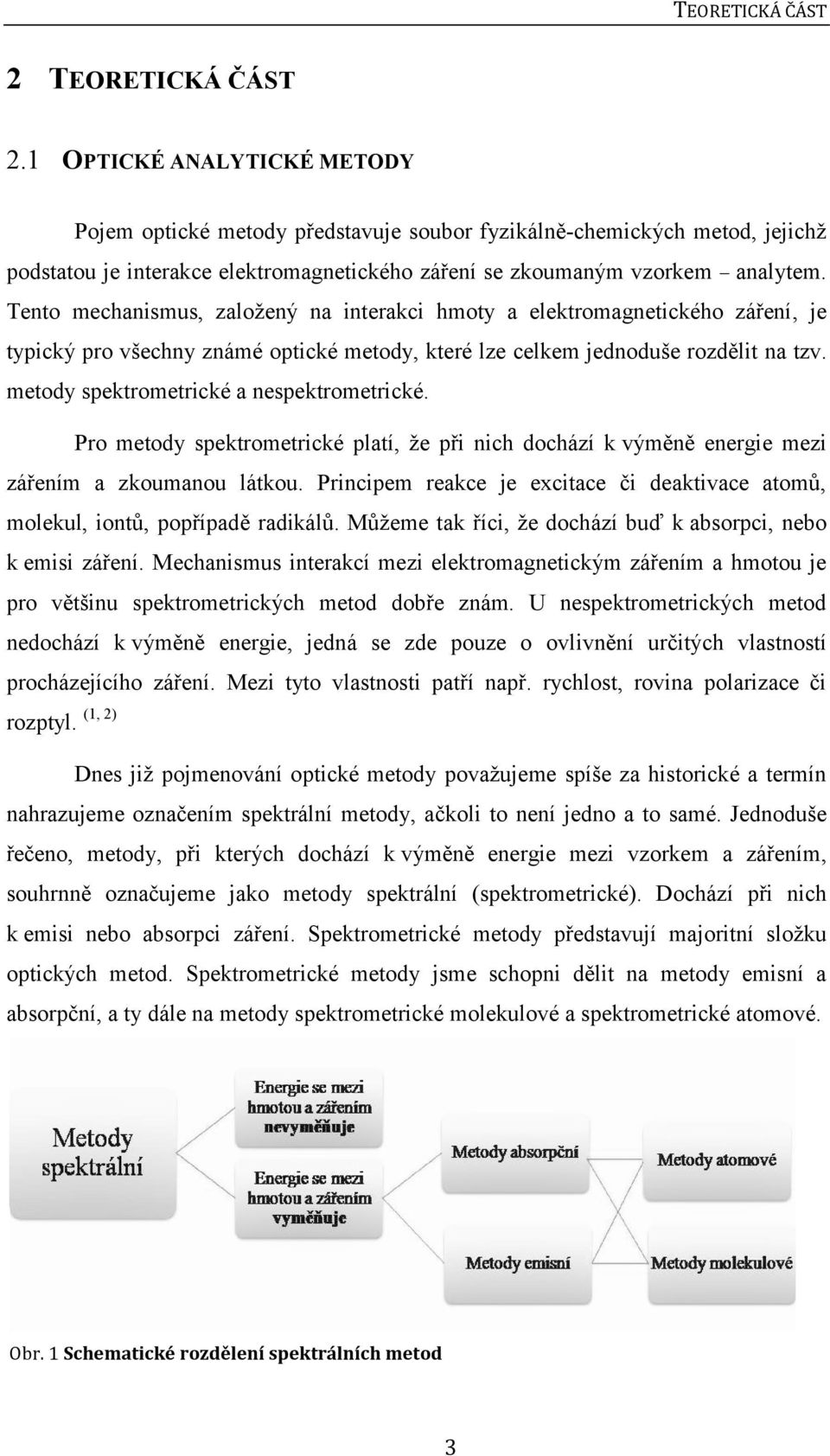 Tento mechanismus, zaloţený na interakci hmoty a elektromagnetického záření, je typický pro všechny známé optické metody, které lze celkem jednoduše rozdělit na tzv.