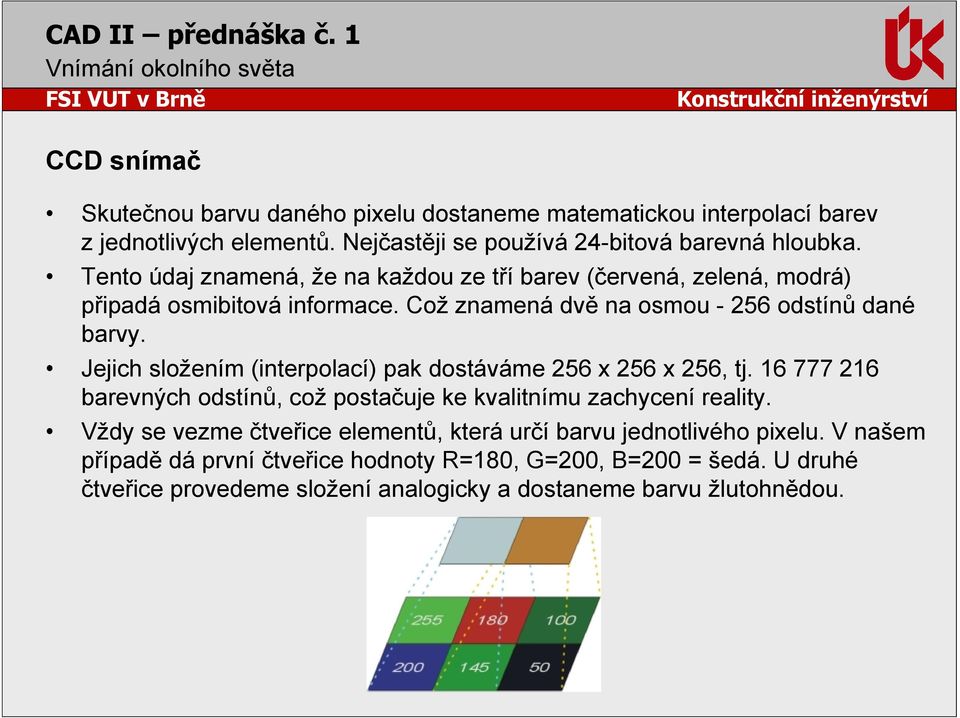 Jejich složením (interpolací) pak dostáváme 256 x 256 x 256, tj. 16 777 216 barevných odstínů, což postačuje ke kvalitnímu zachycení reality.