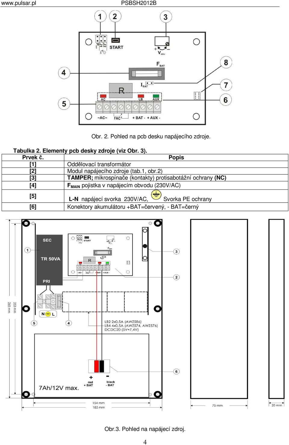 2) [3] TAMPER; mikrospínače (kontakty) protisabotážní ochrany (NC) [4] F MAIN pojistka v napájecím obvodu