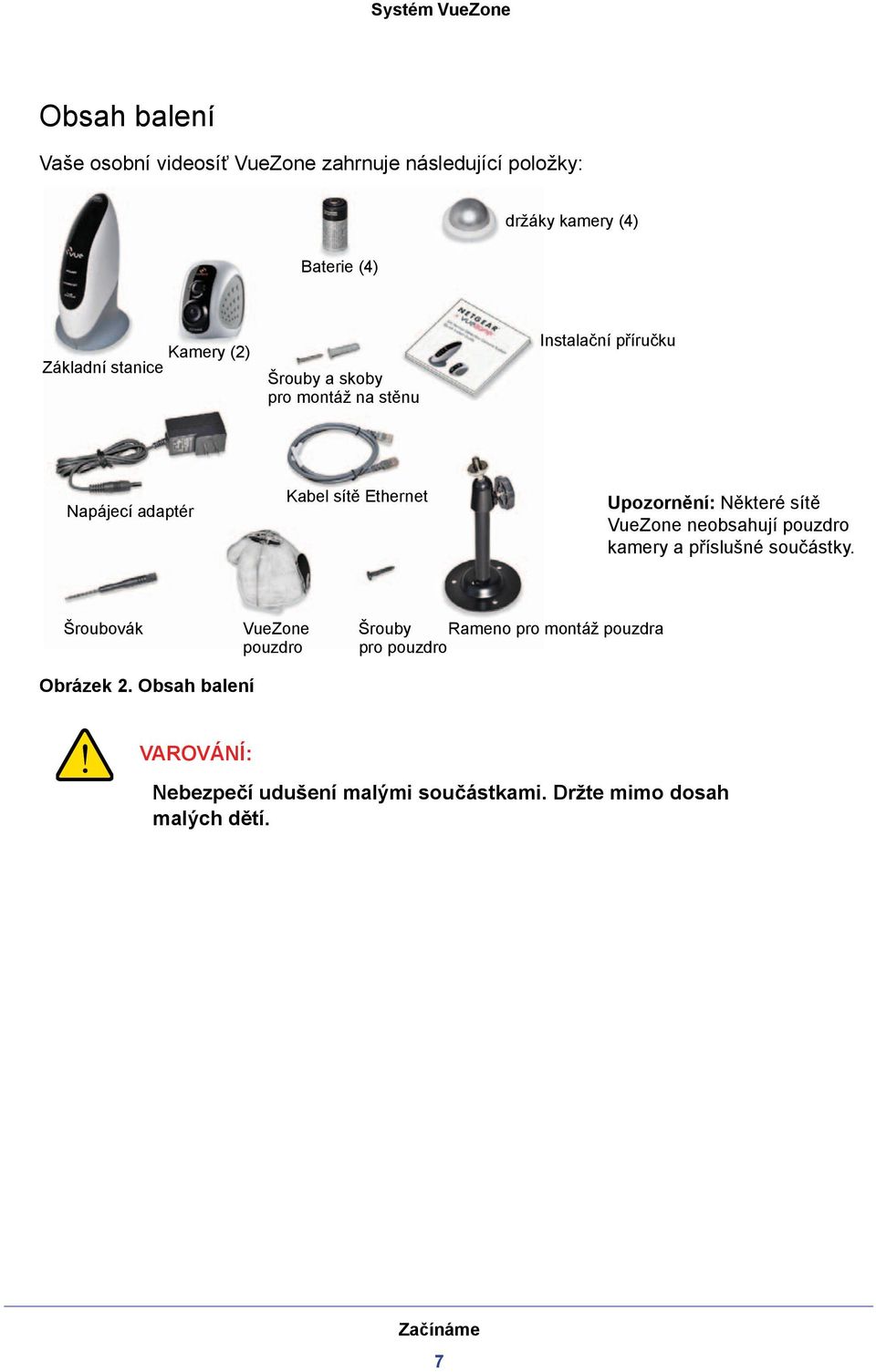sítě VueZone neobsahují pouzdro kamery a příslušné součástky.