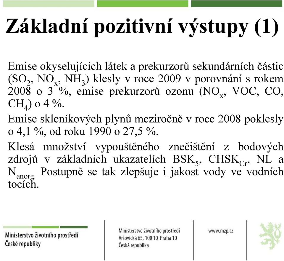 Emise skleníkových plynů meziročně vroce 2008 poklesly o4,1 %, od roku 1990 o27,5 %.