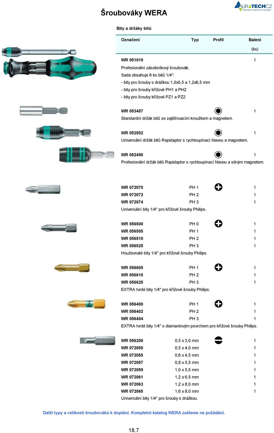 kroužkem a magnetem. WR 052502 1 Universální držák bit Rapidaptor s rychloupínací hlavou a magnetem. WR 052490 1 Profesionální držák bit Rapidaptor s rychloupínací hlavou a silným magnetem.