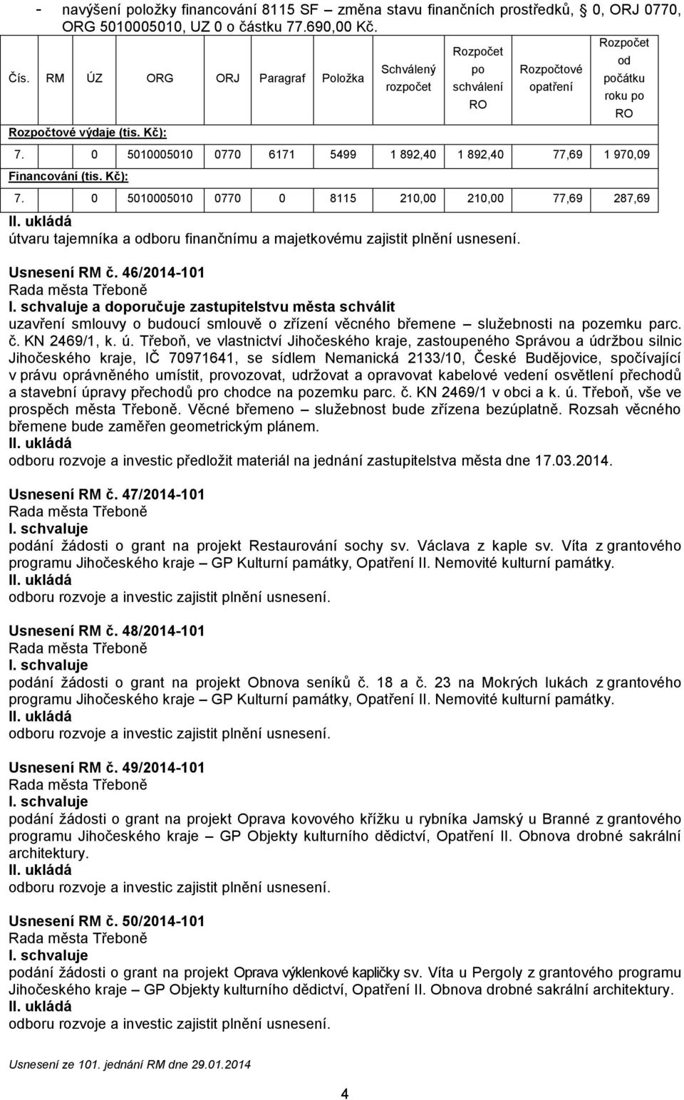 46/2014-101 a doporučuje zastupitelstvu města schválit uzavření smlouvy o budoucí smlouvě o zřízení věcného břemene služebnosti na pozemku parc. č. KN 2469/1, k. ú.