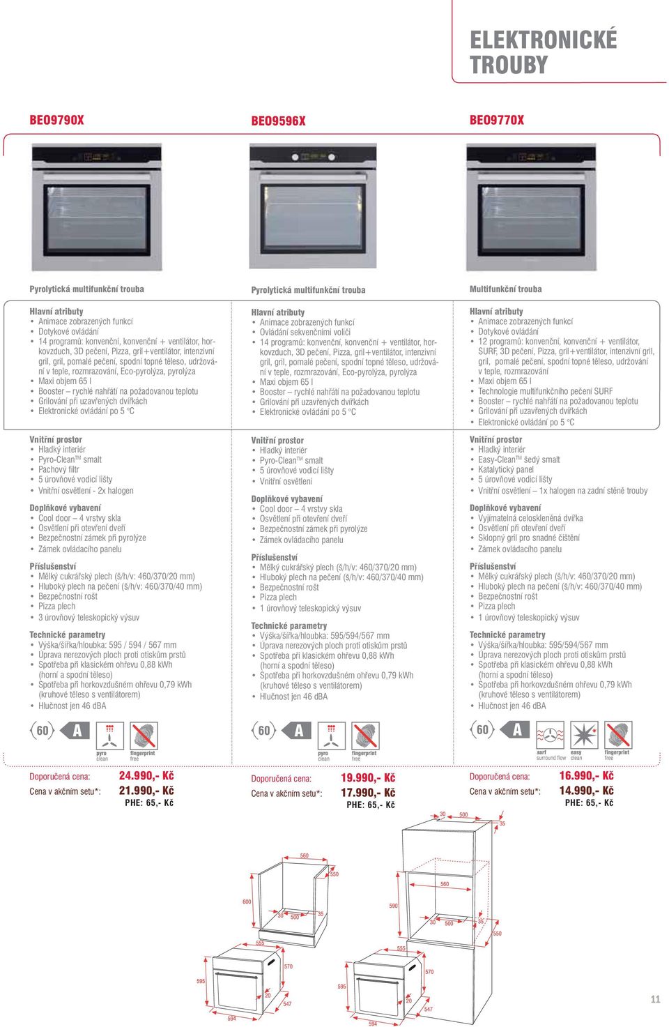 teplotu Grilování při uzavřených dvířkách Elektronické ovládání po 5 C Vnitřní prostor Hladký interiér Pyro-Clean TM smalt Pachový filtr 5 úrovňové vodicí lišty Vnitřní osvětlení - 2x halogen