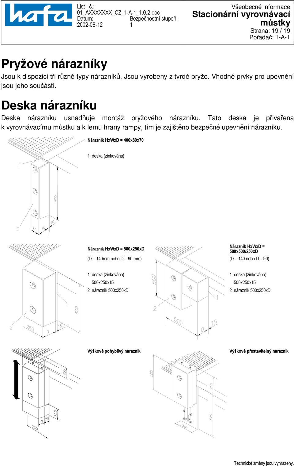 Tato deska je přivařena k vyrovnávacímu můstku a k lemu hrany rampy, tím je zajištěno bezpečné upevnění nárazníku.