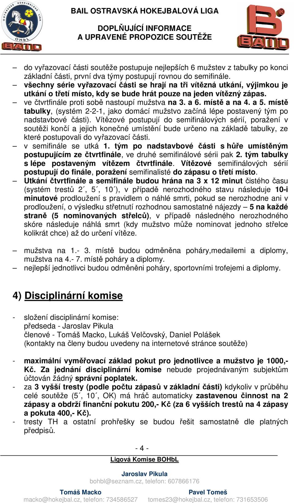 místě a na 4. a 5. místě tabulky, (systém 2-2-1, jako domácí mužstvo začíná lépe postavený tým po nadstavbové části).