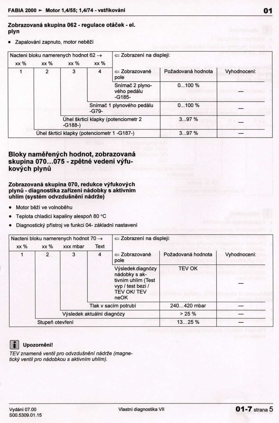 ..100 % vého pedálu G185 Snímac1 plynovéhopedálu 0...100% G79 Úhelškrticíklapky(potenciometr2 3...97% G188) Úhelškrticíklapky(potenciometr1 G187) 3.