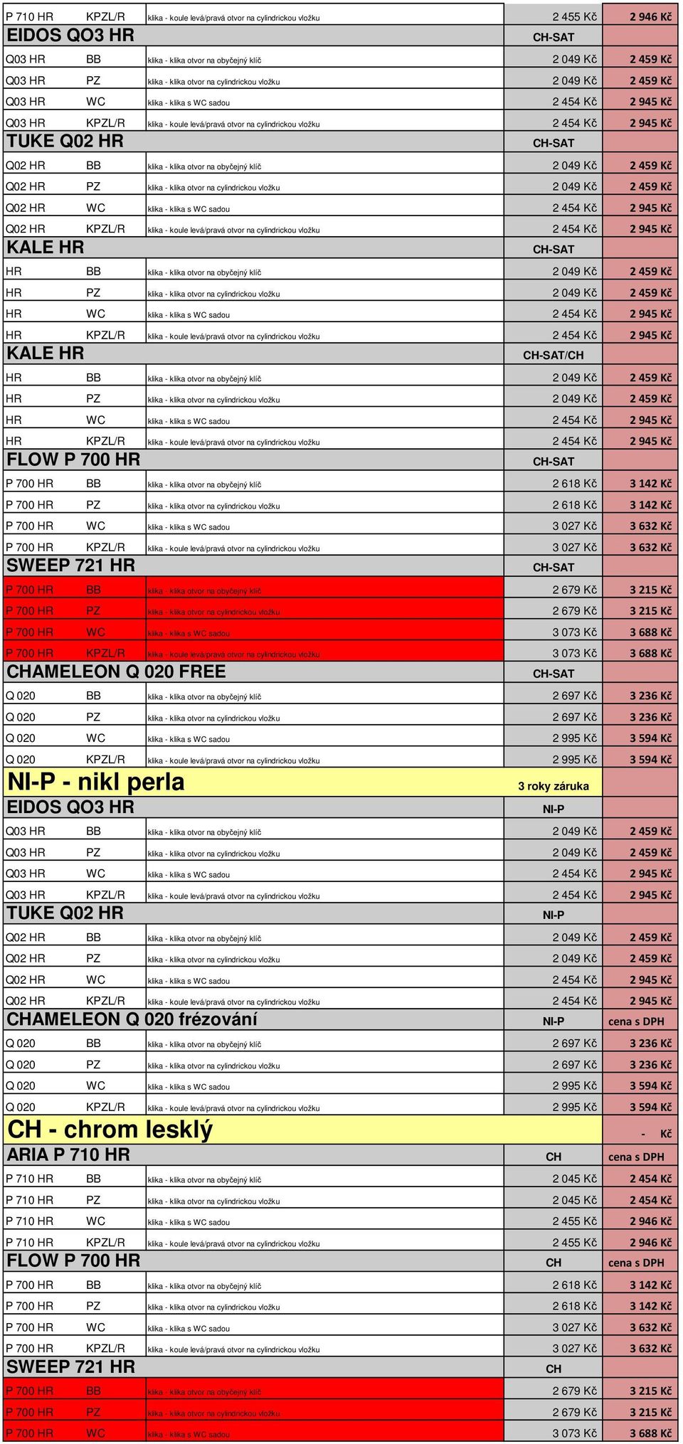 klika - klika otvor na obyčejný klíč 2 049 Kč 2 459 Kč Q02 HR PZ klika - klika otvor na cylindrickou vložku 2 049 Kč 2 459 Kč Q02 HR WC klika - klika s WC sadou 2 454 Kč 2 945 Kč Q02 HR KPZL/R klika