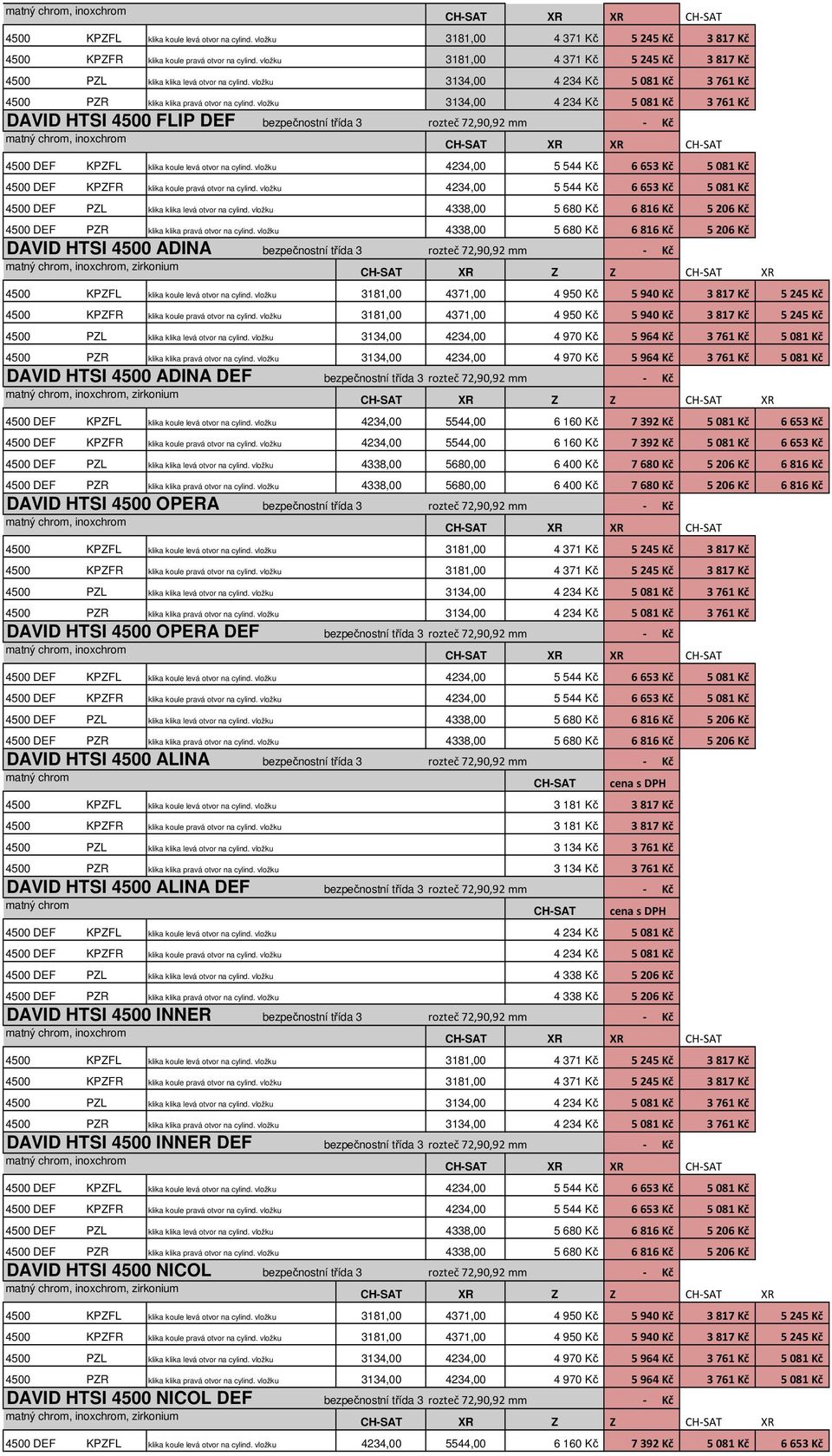 vložku 3134,00 4 234 Kč 5 081 Kč 3 761 Kč DAVID HTSI 4500 FLIP DEF bezpečnostní třída 3 rozteč 72,90,92 mm matný chrom, inoxchrom XR XR 4500 DEF KPZFL klika koule levá otvor na cylind.