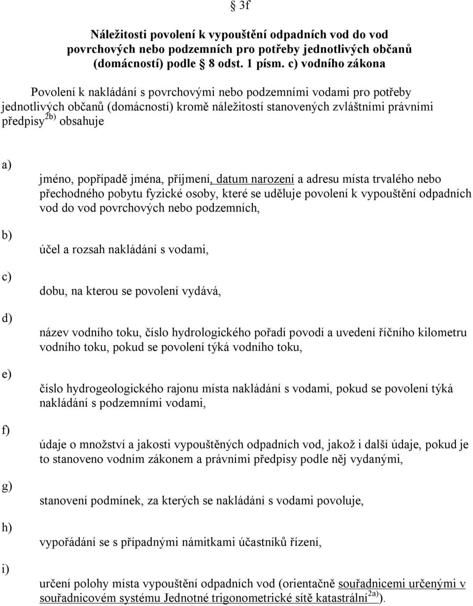 jméno, popřípadě jména, příjmení, datum narození a adresu místa trvalého nebo přechodného pobytu fyzické osoby, které se uděluje povolení k vypouštění odpadních vod do vod povrchových nebo