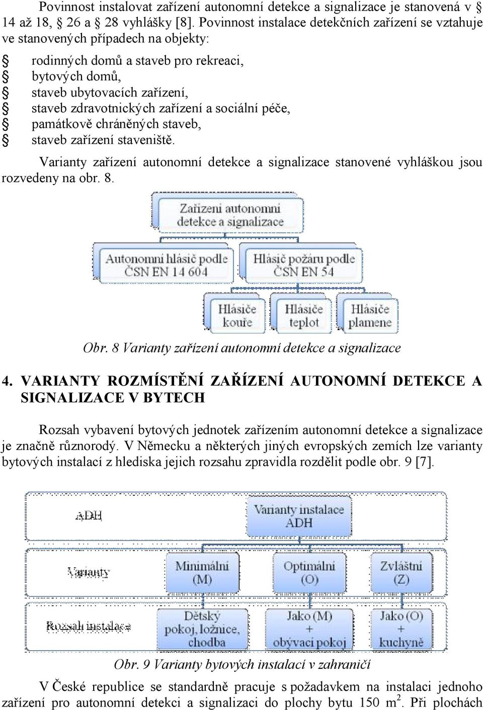 zařízení a sociální péče, památkově chráněných staveb, staveb zařízení staveniště. Varianty zařízení autonomní detekce a signalizace stanovené vyhláškou jsou rozvedeny na obr. 8. Obr.