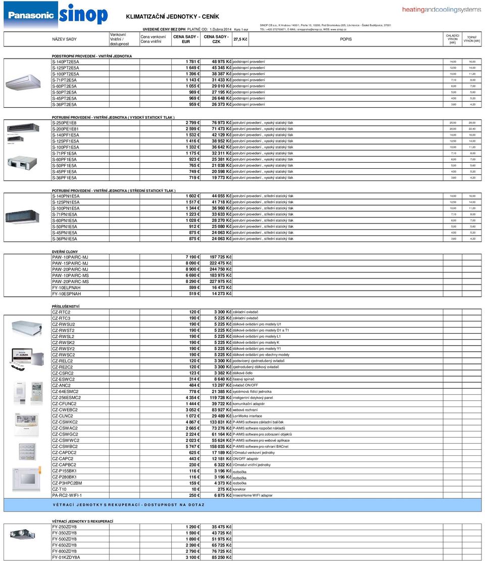 podstropní provedení 1 S-100PT2EA 1 396 38 387 Kč podstropní provedení S-71PT2EA 1 143 31 433 Kč podstropní provedení S-60PT2EA 1 0 29 010 Kč podstropní provedení S-0PT2EA 989 27 19 Kč podstropní