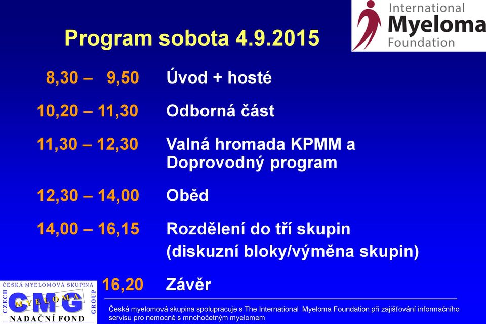 11,30 12,30 Valná hromada KPMM a Doprovodný program