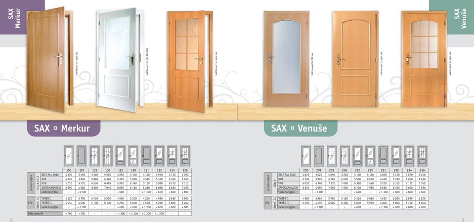 190 Merkur 101, dýha dub lišty A,C,E,J Merkur 132, bílé RAL 9016 Merkur 134, dýha buk 200 201 203 206 222 230 231 232 234 236 BÍLÉ RAL 9016 4 870 3 620 5 890 6 240 5 190 6 160 4 050 5 120 5 870 6 250