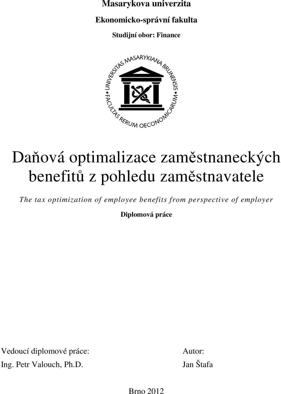 tax optimization of employee benefits from perspective of employer Diplomová