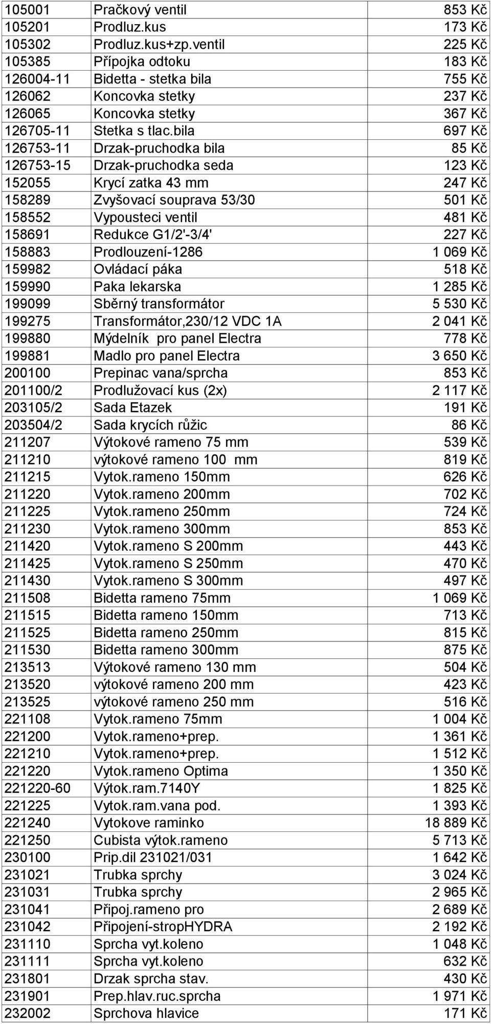 bila 697 Kč 126753-11 Drzak-pruchodka bila 85 Kč 126753-15 Drzak-pruchodka seda 123 Kč 152055 Krycí zatka 43 mm 247 Kč 158289 Zvyšovací souprava 53/30 501 Kč 158552 Vypousteci ventil 481 Kč 158691