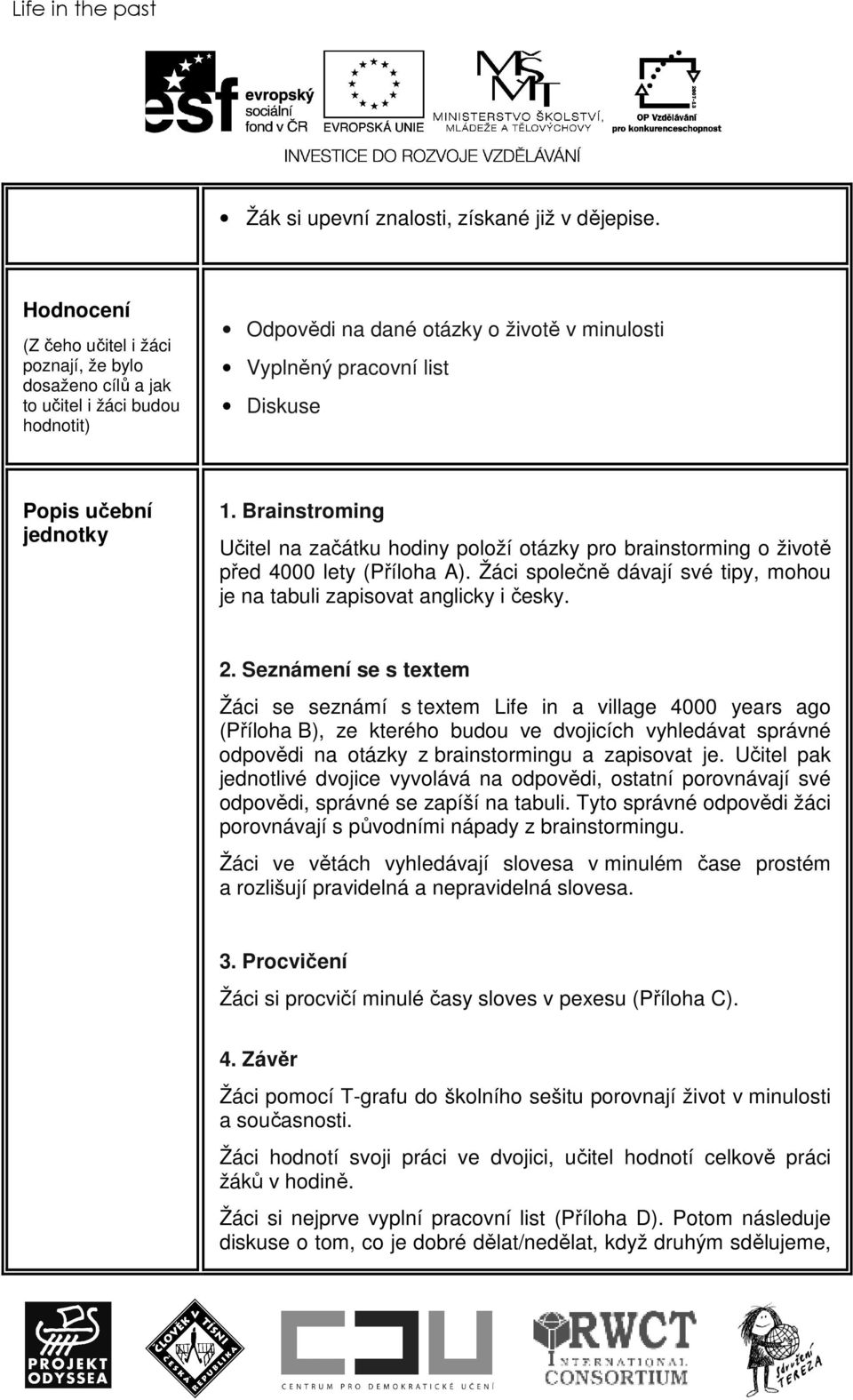 1. Brainstroming Učitel na začátku hodiny položí otázky pro brainstorming o životě před 4000 lety (Příloha A). Žáci společně dávají své tipy, mohou je na tabuli zapisovat anglicky i česky. 2.