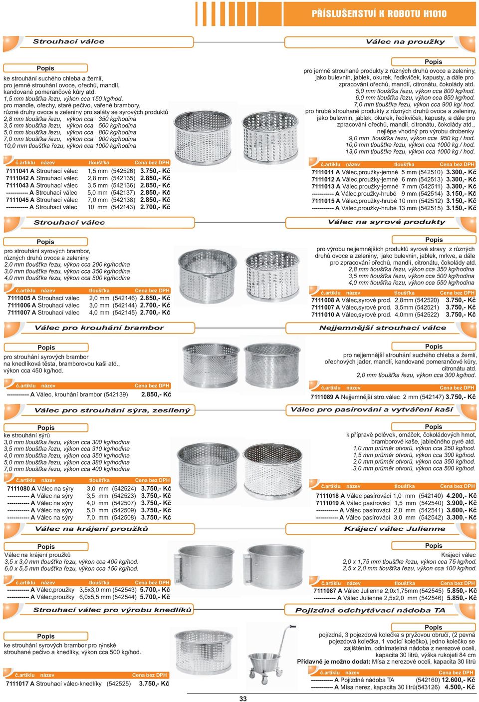 kg/hodina 5,0 mm tlouš ka øezu, výkon cca 800 kg/hodina 7,0 mm tlouš ka øezu, výkon cca 900 kg/hodina 10,0 mm tlouš ka øezu, výkon cca 1000 kg/hodina 7111041 A Strouhací válec 1,5 mm (542526) 3.