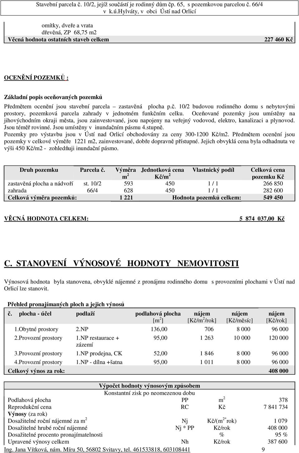 Oceňované pozemky jsou umístěny na jihovýchodním okraji města, jsou zainvestované, jsou napojeny na veřejný vodovod, elektro, kanalizaci a plynovod. Jsou téměř rovinné.