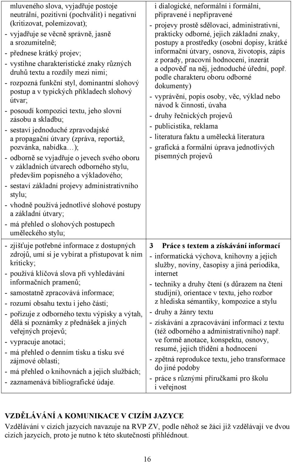 zásobu a skladbu; - sestaví jednoduché zpravodajské a propagační útvary (zpráva, reportáž, pozvánka, nabídka ); - odborně se vyjadřuje o jevech svého oboru v základních útvarech odborného stylu,