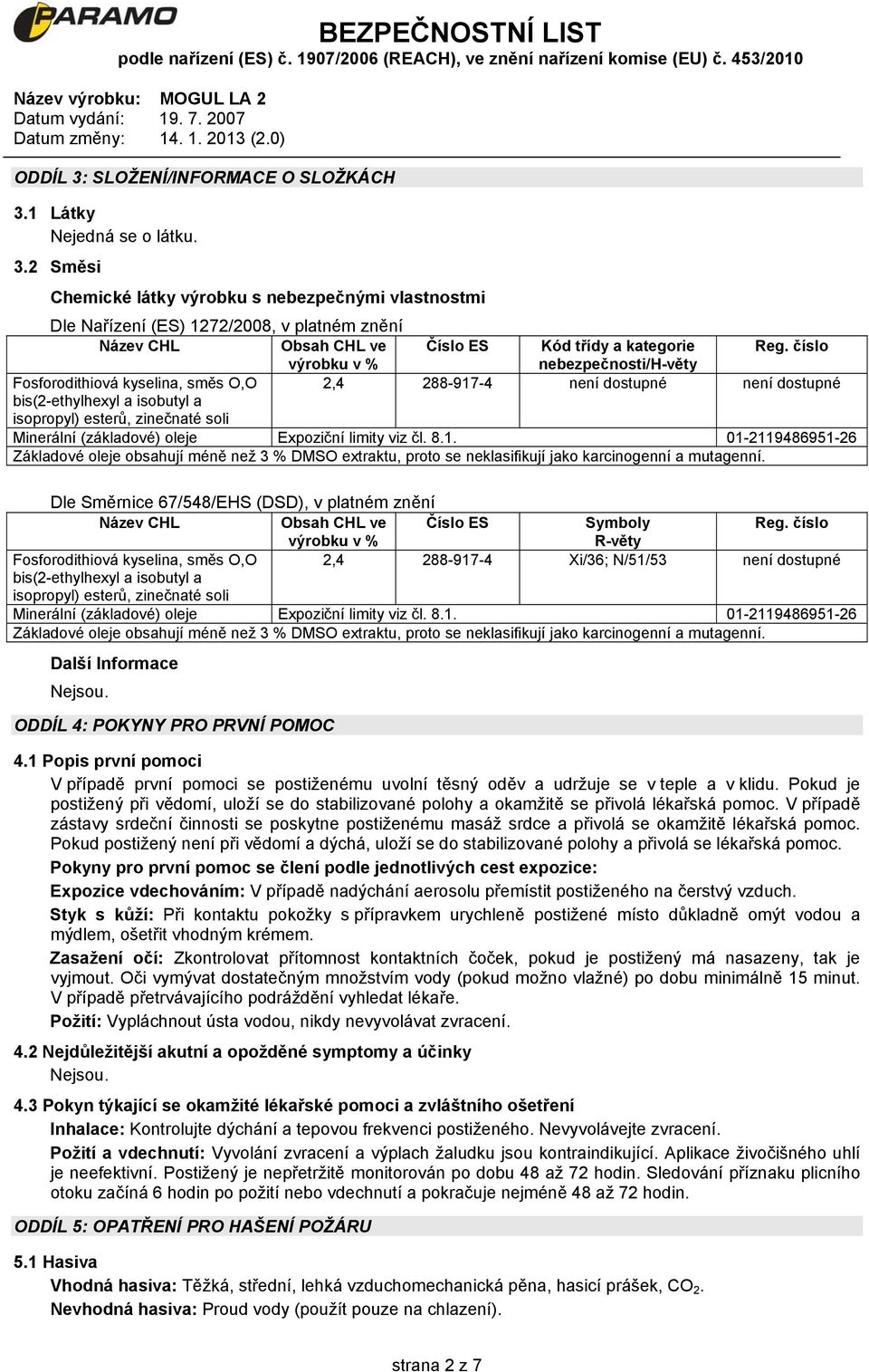 (základové) oleje Expoziční limity viz čl. 8.1. 01-2119486951-26 Základové oleje obsahují méně než 3 % DMSO extraktu, proto se neklasifikují jako karcinogenní a mutagenní.