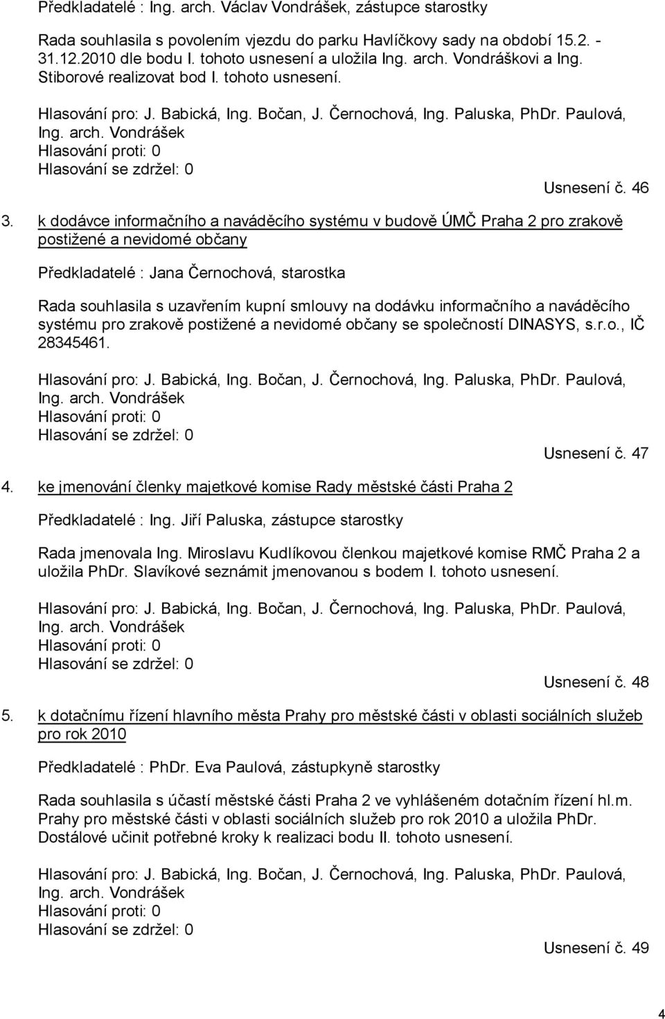 Vondrášek Hlasování proti: 0 Hlasování se zdržel: 0 Usnesení č. 46 3.