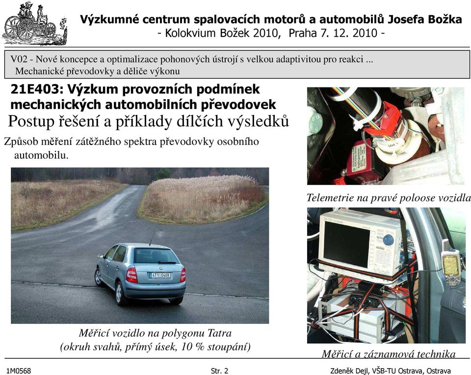 Telemetrie na pravé poloose vozidla Měřicí vozidlo na polygonu Tatra (okruh svahů, přímý