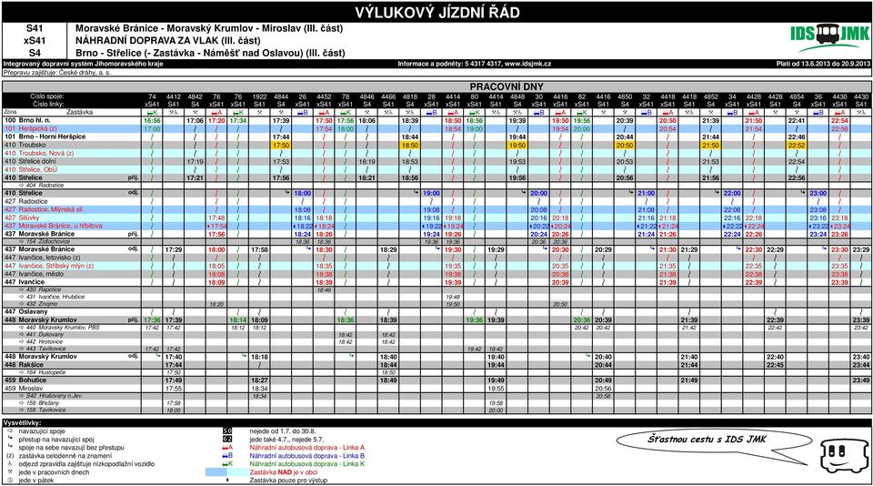 Hrotovice ± 443 Tavíkovice ± 164 Hustopeče ± 2 Hrušovany n.jev. ± 158 Břežany ± 158 Tavíkovice Moravské Bránice - Moravský Krumlov - Miroslav (III. část) NÁHRADNÍ DOPRAVA ZA VLAK (III.