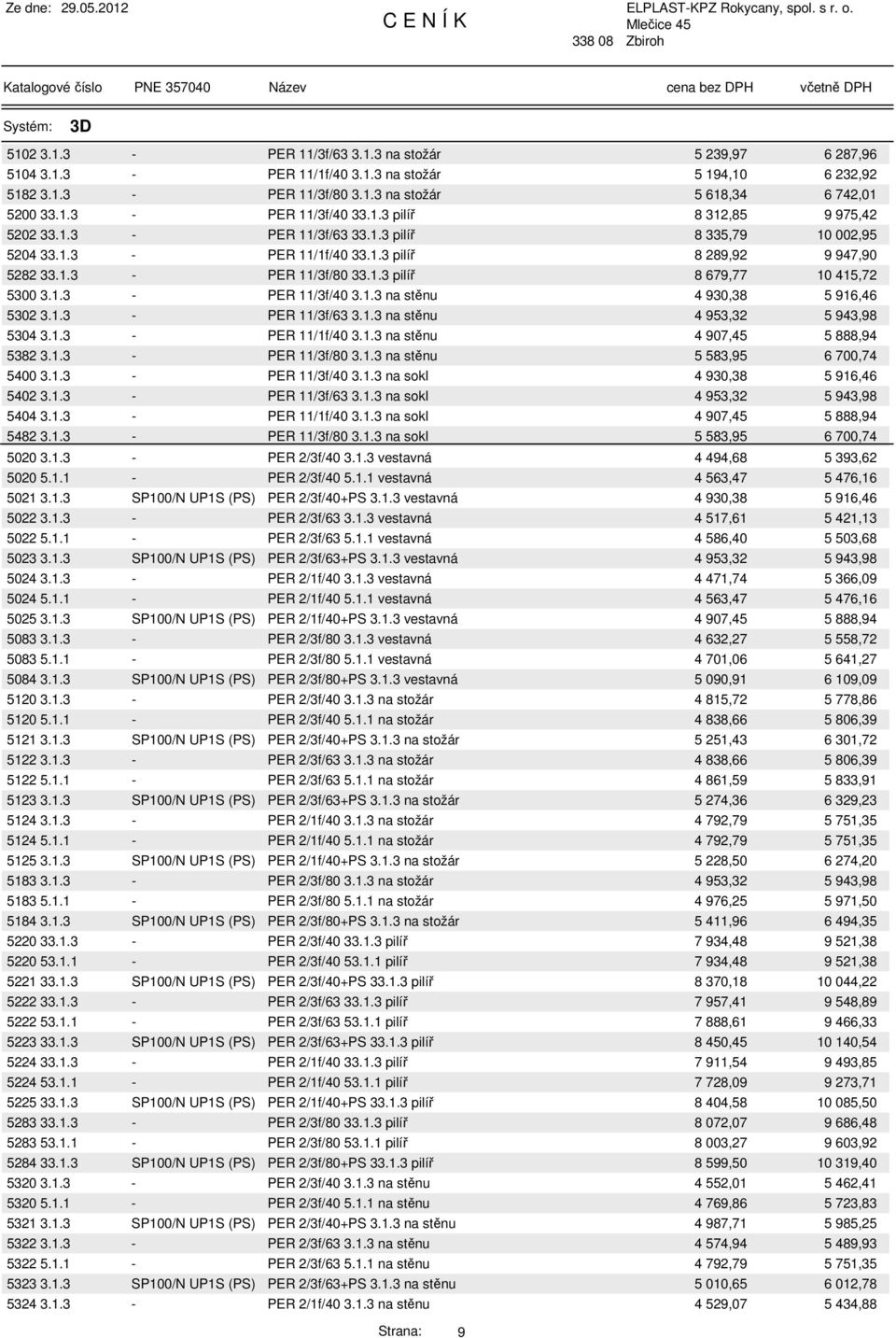 1.3 - PER 11/3f/40 3.1.3 na stěnu 4 930,38 5 916,46 5302 3.1.3 - PER 11/3f/63 3.1.3 na stěnu 4 953,32 5 943,98 5304 3.1.3 - PER 11/1f/40 3.1.3 na stěnu 4 907,45 5 888,94 5382 3.1.3 - PER 11/3f/80 3.1.3 na stěnu 5 583,95 6 700,74 5400 3.