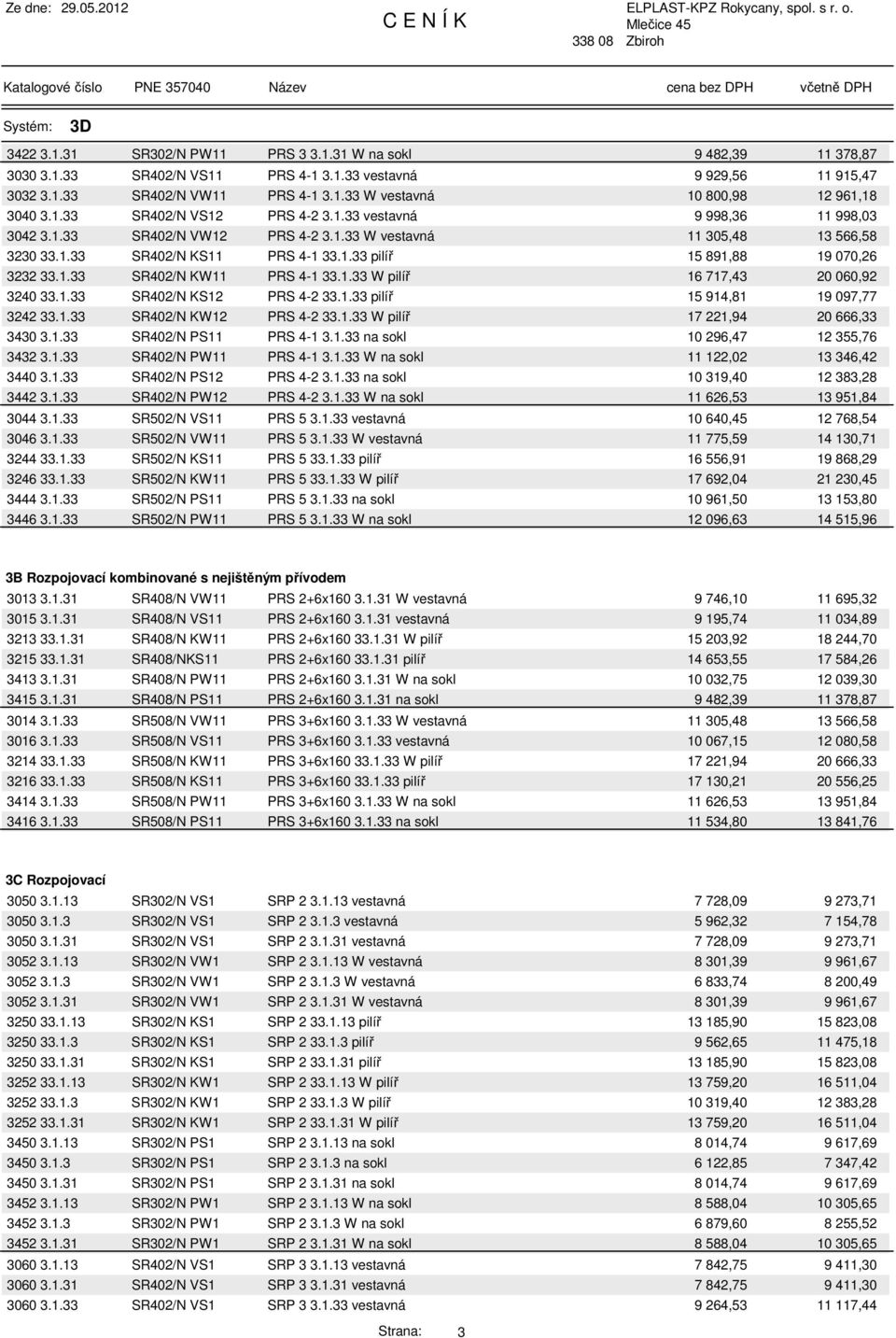1.33 SR402/N KW11 PRS 4-1 33.1.33 W pilíř 16 717,43 20 060,92 3240 33.1.33 SR402/N KS12 PRS 4-2 33.1.33 pilíř 15 914,81 19 097,77 3242 33.1.33 SR402/N KW12 PRS 4-2 33.1.33 W pilíř 17 221,94 20 666,33 3430 3.