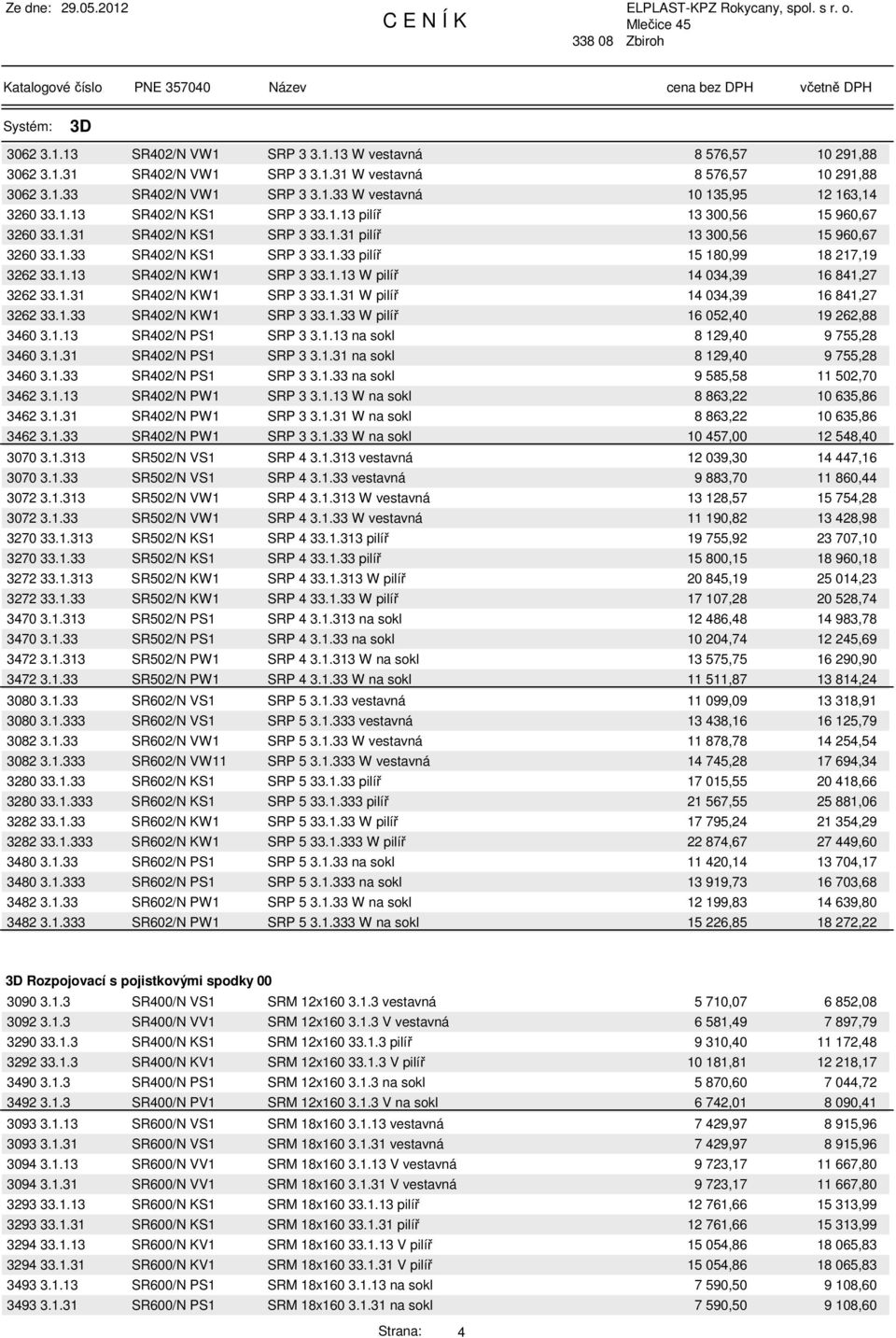 1.13 W pilíř 14 034,39 16 841,27 3262 33.1.31 SR402/N KW1 SRP 3 33.1.31 W pilíř 14 034,39 16 841,27 3262 33.1.33 SR402/N KW1 SRP 3 33.1.33 W pilíř 16 052,40 19 262,88 3460 3.1.13 SR402/N PS1 SRP 3 3.