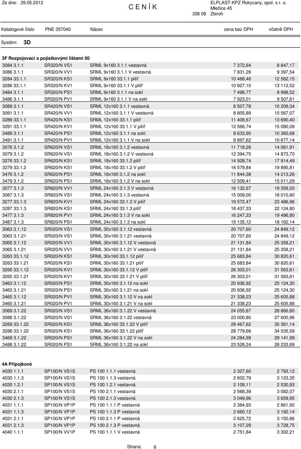1.1 V na sokl 7 923,01 9 507,61 3089 3.1.1 SR420/N VS1 SRML 12x160 3.1.1 vestavná 8 507,78 10 209,34 3091 3.1.1 SR420/N VV1 SRML 12x160 3.1.1 V vestavná 8 805,89 10 567,07 3289 33.1.1 SR420/N KS1 SRML 12x160 33.