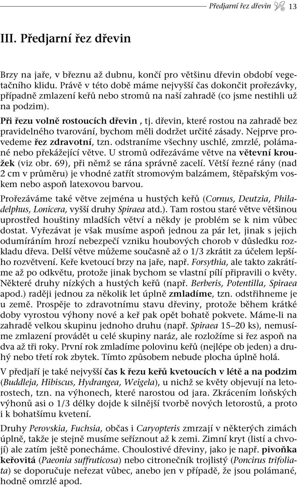 dřevin, které rostou na zahradě bez pravidelného tvarování, bychom měli dodržet určité zásady. Nejprve provedeme řez zdravotní, tzn. odstraníme všechny uschlé, zmrzlé, polámané nebo překážející větve.