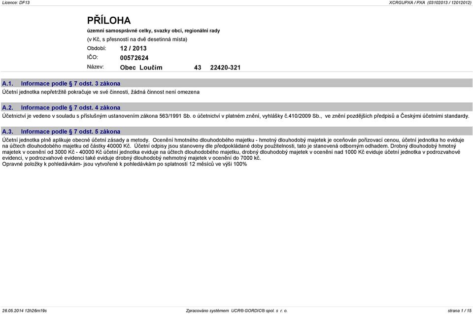 4 zákona Účetnictví je vedeno v souladu s příslušným ustanovením zákona 563/1991 Sb. o účetnictví v platném znění, vyhlášky č.410/2009 Sb., ve znění pozdějších předpisů a Českými účetními standardy.