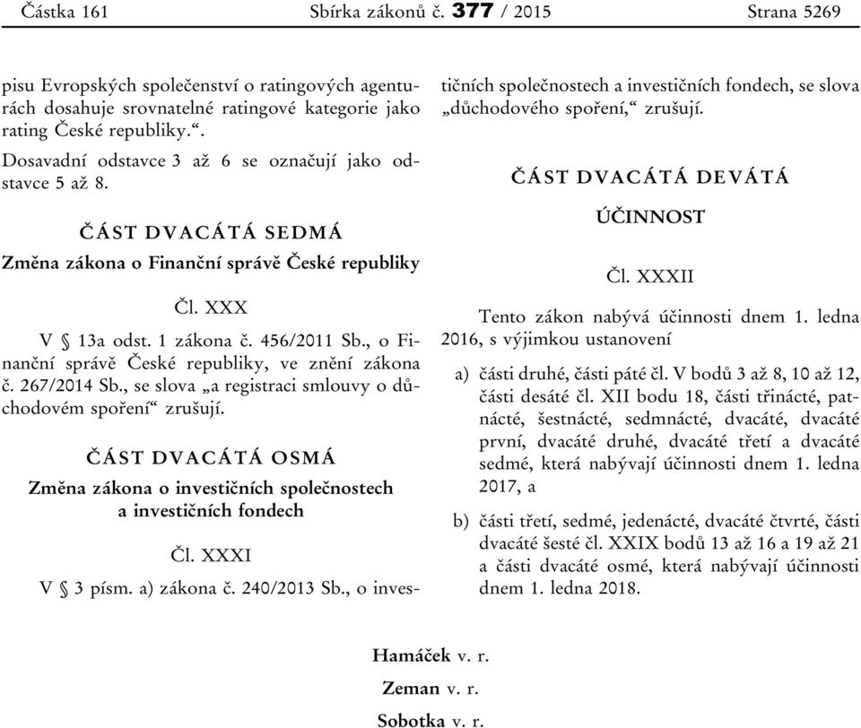 , se slova a registraci smlouvy o dochodovém ÁST DVACÁTÁ OSMÁ Zm na zákona o investi ních spole nostech a investi ních fondech V 3 písm. a) zákona l. XXXI. 240/2013 Sb.