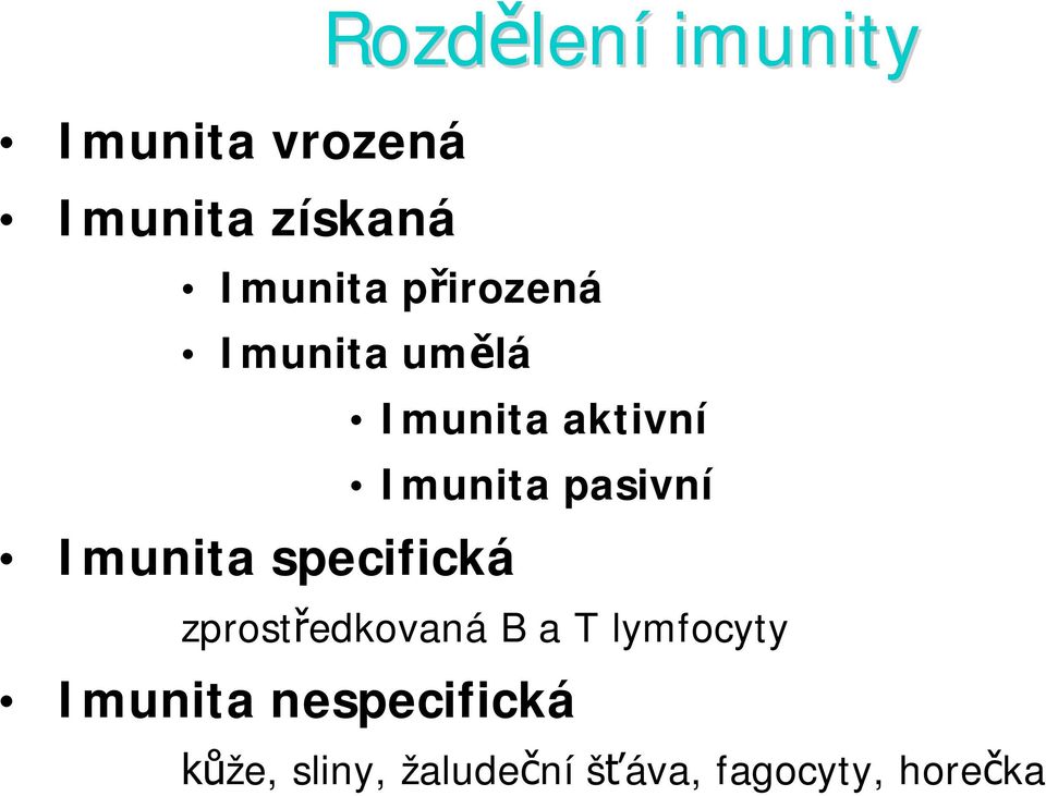 zprost edkovaná B a T lymfocyty Imunita nespecifická Rozd