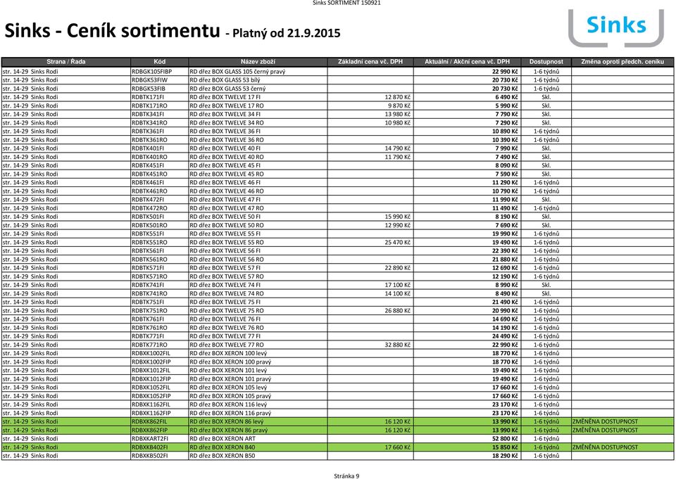 str. 14-29 Sinks Rodi RDBTK341FI RD dřez BOX TWELVE 34 FI 13 980 Kč 7790 Kč Skl. str. 14-29 Sinks Rodi RDBTK341RO RD dřez BOX TWELVE 34 RO 10 980 Kč 7290 Kč Skl. str. 14-29 Sinks Rodi RDBTK361FI RD dřez BOX TWELVE 36 FI 10890 Kč 1-6 týdnů str.