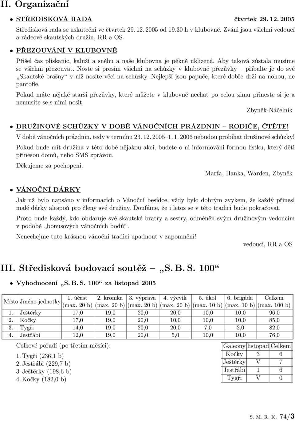 Noste si prosím všichni na schůzky v klubovně přezůvky přibalte je do své Skautské brašny v níž nosíte věci na schůzky. Nejlepší jsou papuče, které dobře drží na nohou, ne pantofle.