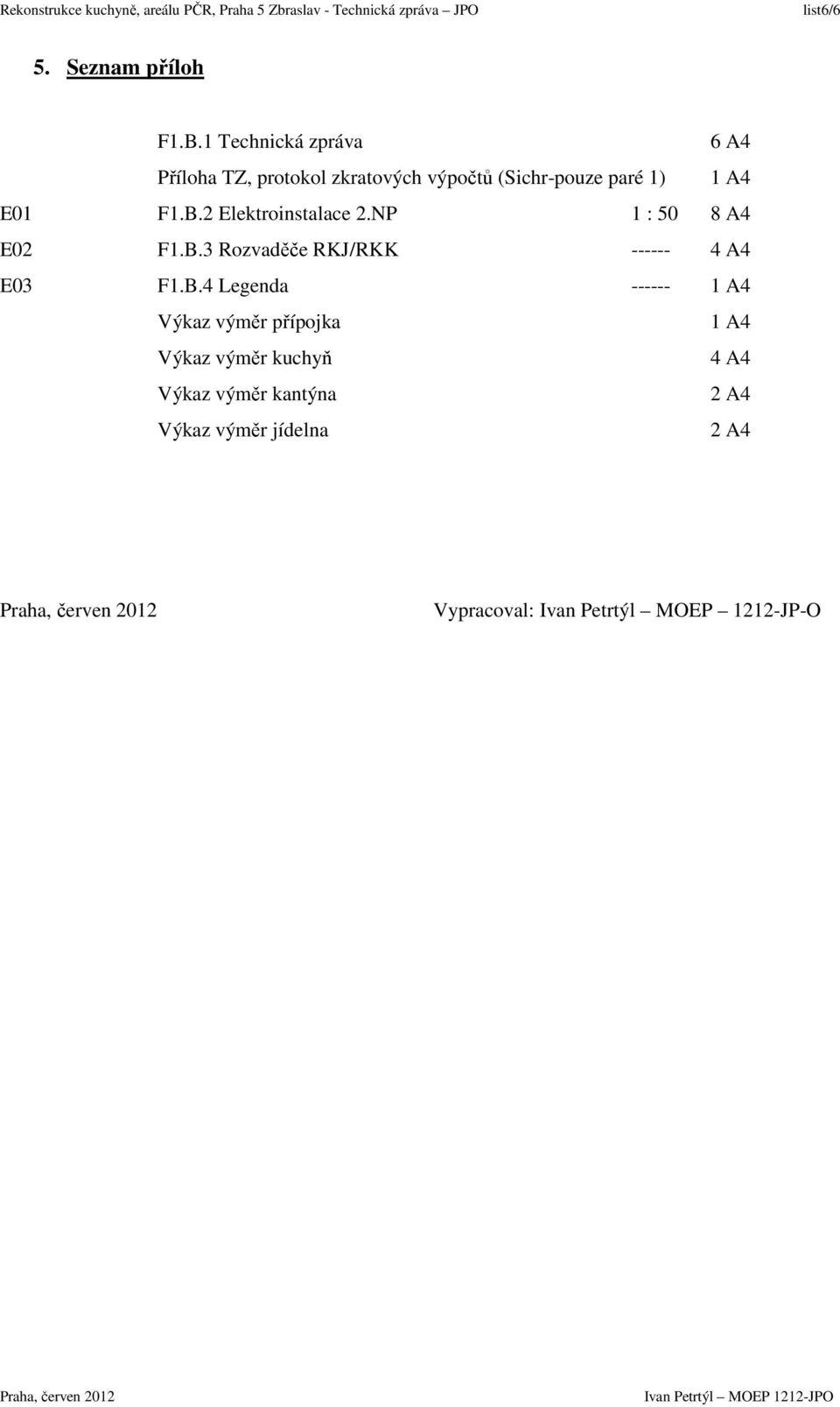 F1.B.2 Elektroinstalace 2.NP 1 : 50 8 A4 E02 F1.B.3 Rozvaděče RKJ/RKK ------ 4 A4 E03 F1.B.4